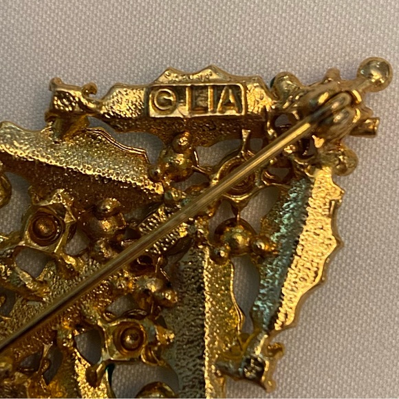 Vintage Set/2  LIA Christmas Tree Brooches Signed Green Enamel and Rhinestones - Picture 7 of 10